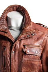 Men's Tan Double-Collared Leather Coat